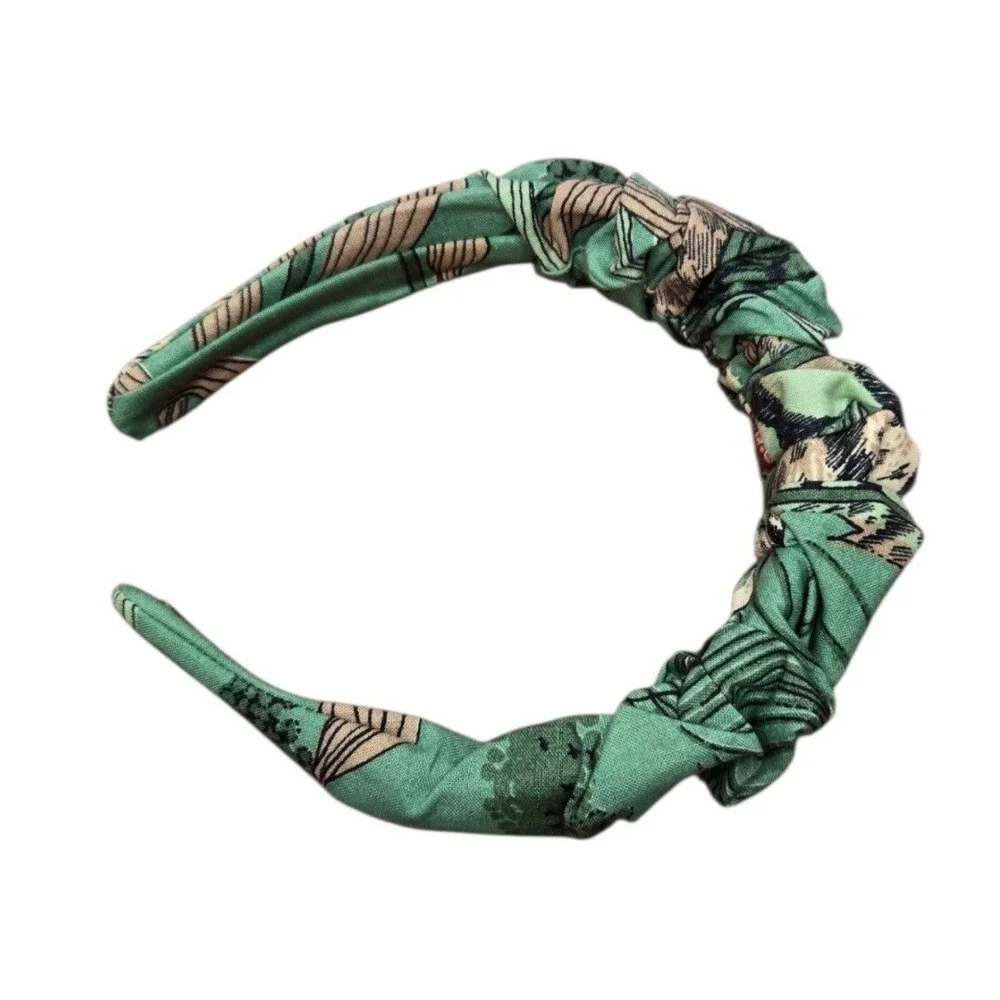 Fly By Night NYC Illustrated Garden Classic Crown Knotted Headband Green Whimsy